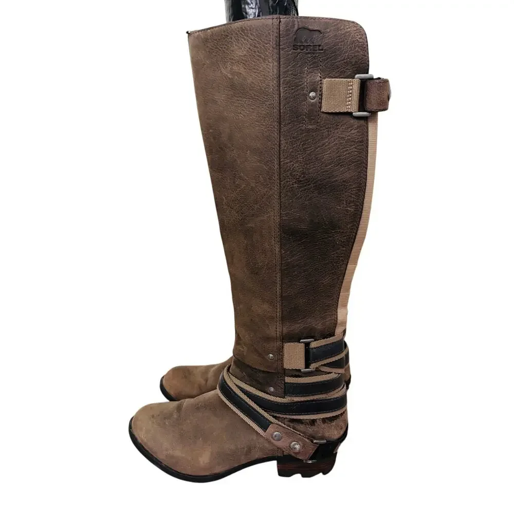 Sorel Lola Leather Tall Boots Size 7 Brown Riding Winter Boots